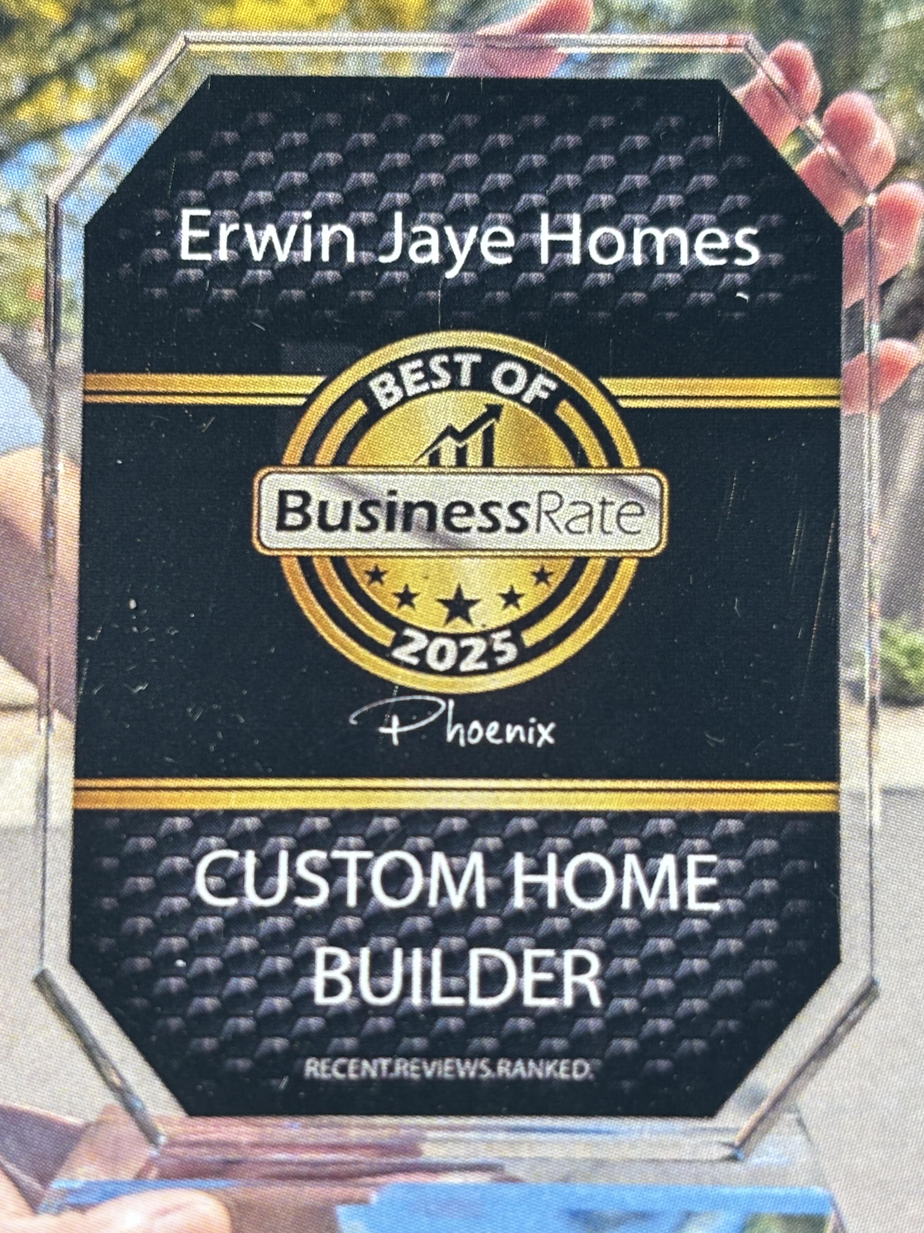 Best of Business Rate 2025 award presented to Erwin Jaye Homes.